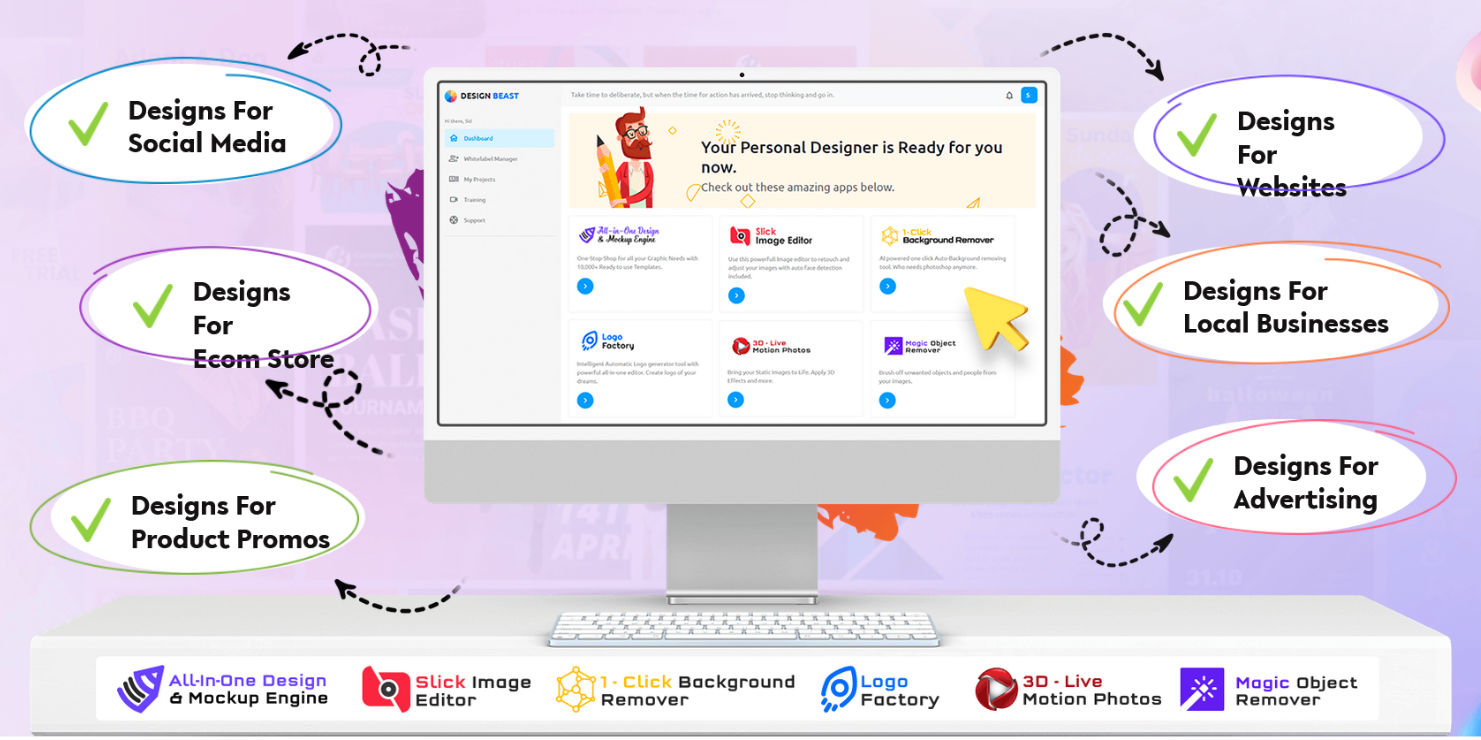 Create stunning designs, logos & animations using futuristic AI tools in one app.